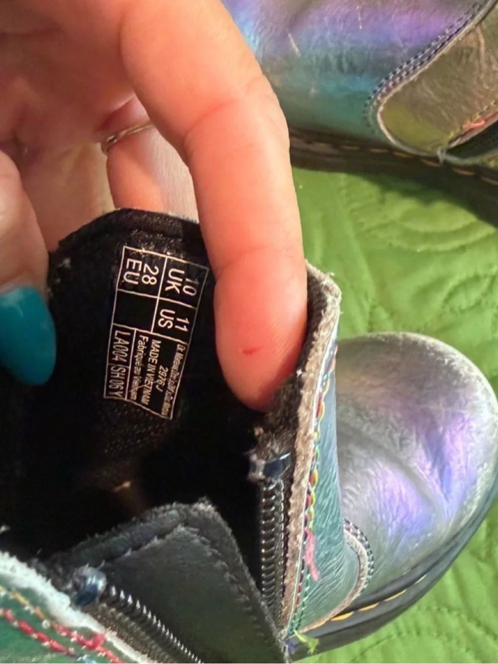 Dr. Martens iridescent silver & purple boots